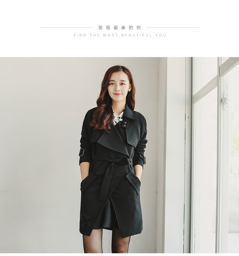 BLANCO LEVRIN2015秋装上新韩版修身中长款系带风衣外套女1950 灰蓝色 M