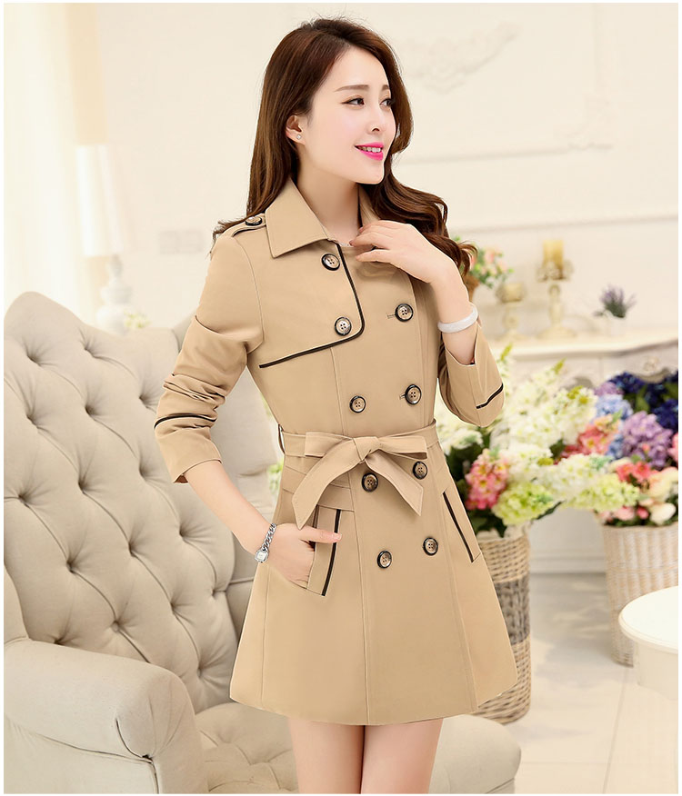 秋色伊美风衣女中长款大码外套秋冬装韩版宽松女装-1025D 卡其 XL