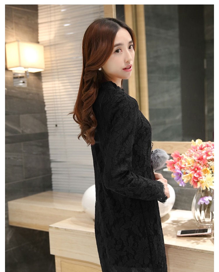 朶沫沫2015春季新款淑女蕾丝修身长袖连衣裙大码女装打底衫【送项链】