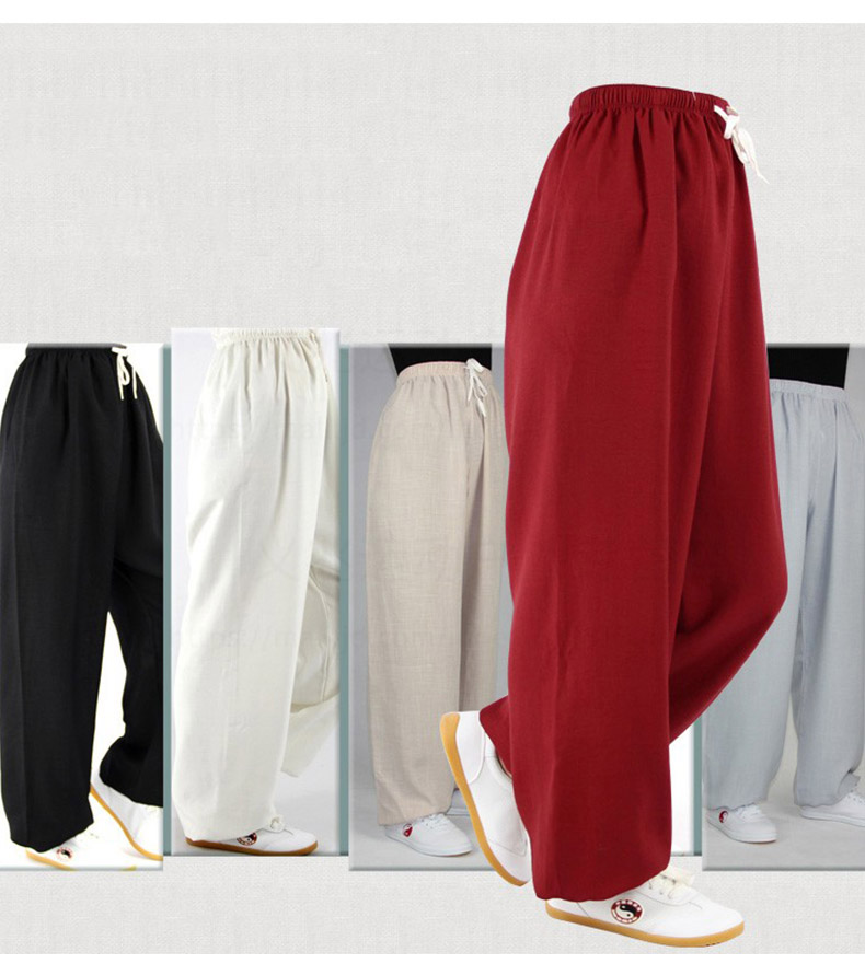 太极裤 男女清爽透气棉麻太极服武术灯笼裤男夏季宽松训练练功服男裤