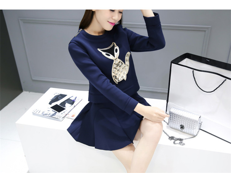 E人名品（ERENVIP）2015半身裙秋冬 新款韩版绑带长袖T恤短裙套装女秋冬E6869 深蓝色款 XL