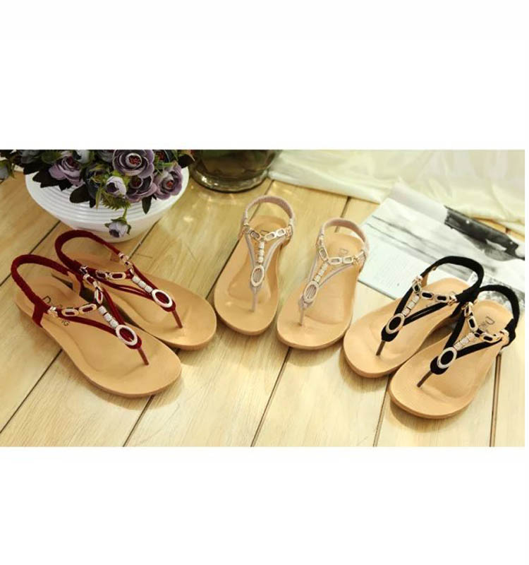 韩版夏季女鞋新款凉鞋女平跟金属水钻串珠凉鞋夹脚夹趾dl-mm-m41 黑色