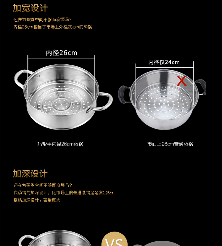 金钥匙（GOLDENKEY）蒸锅 四层 26cm不锈钢复底蒸笼