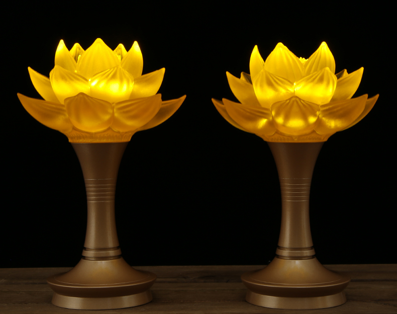吉祥缘莲花灯佛灯led电池插电两用款家用长明灯佛堂供具摆件黄光45
