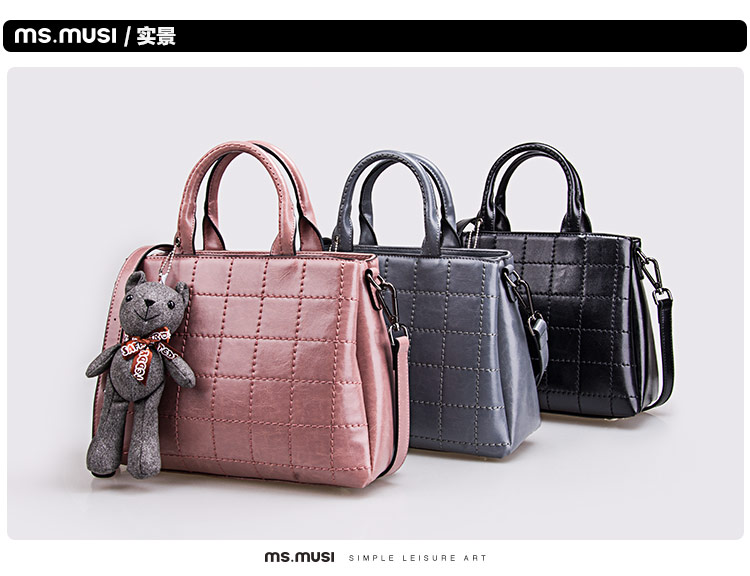 暮思小姐 新款秋冬菱格女包单肩斜挎包简约手提包008107 黑色