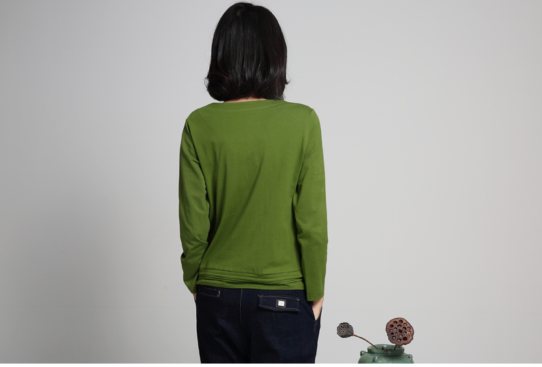 
                                        苜苜 春秋女装上衣 宽松大码圆领长袖休闲简约纯色T恤衫女 藏青色 M                