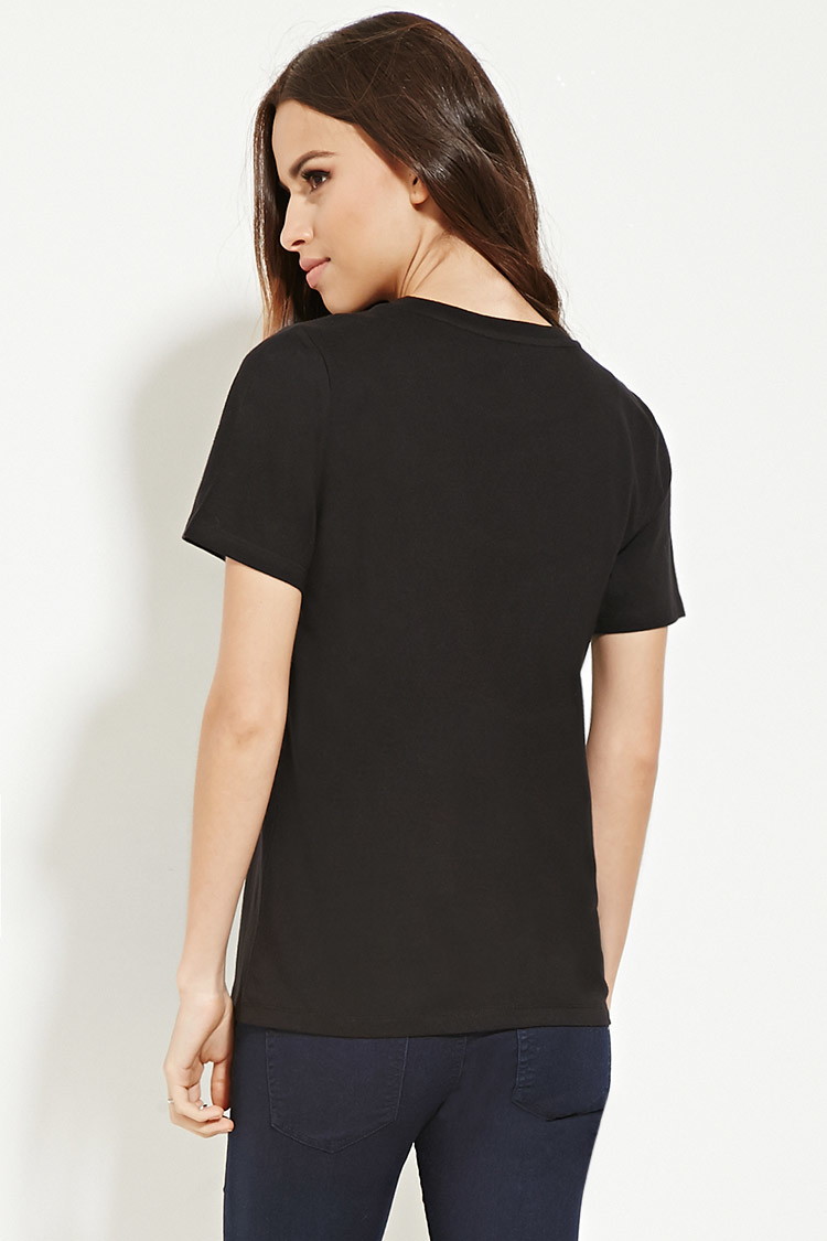 forever21 字母全棉短袖t恤 黑色/白色 l