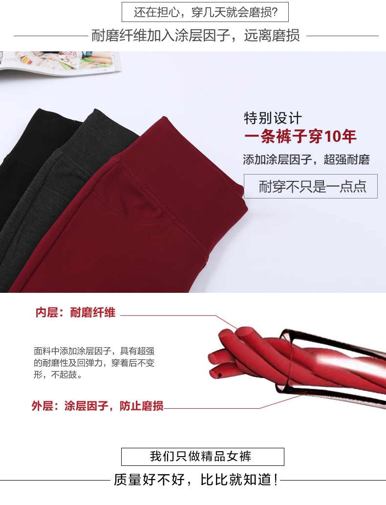 魅茹玉 新款抓绒冬季高腰加绒加厚外穿百搭拉链女士打底裤女一体保暖裤中腰显瘦外穿打底裤 酒红色 高腰 L