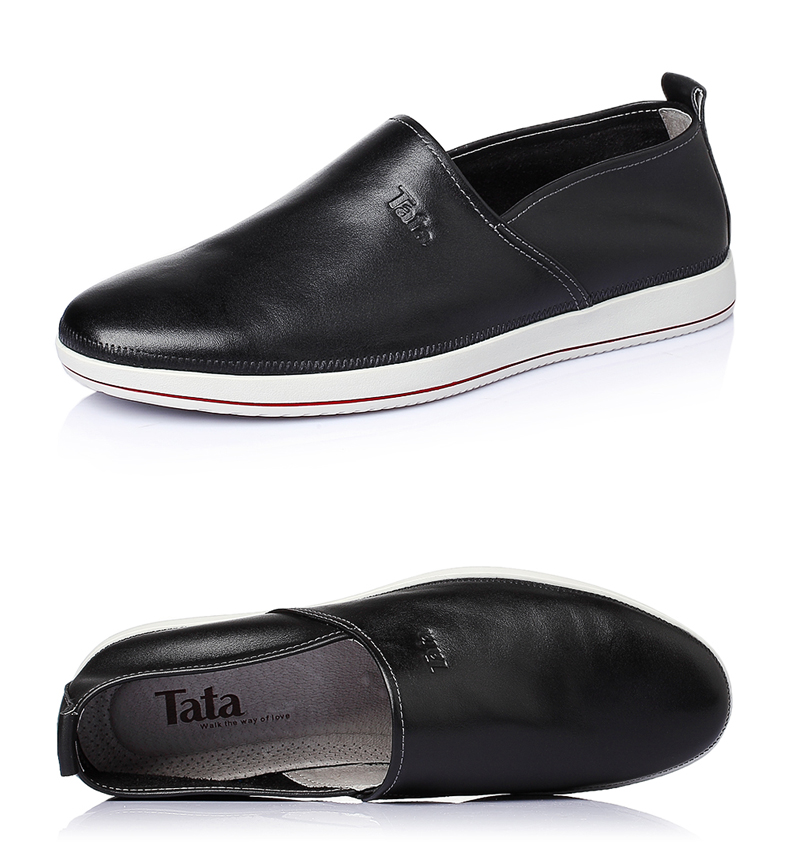 tata/他她2016春季牛皮革男休闲鞋l3311am6 黑色 43