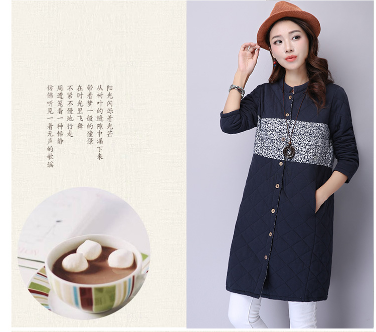 ZZ&FF 2015女装新款上衣夹棉加厚立领衬衣中长款长袖棉麻衬衫外套女秋9882 深灰色 M