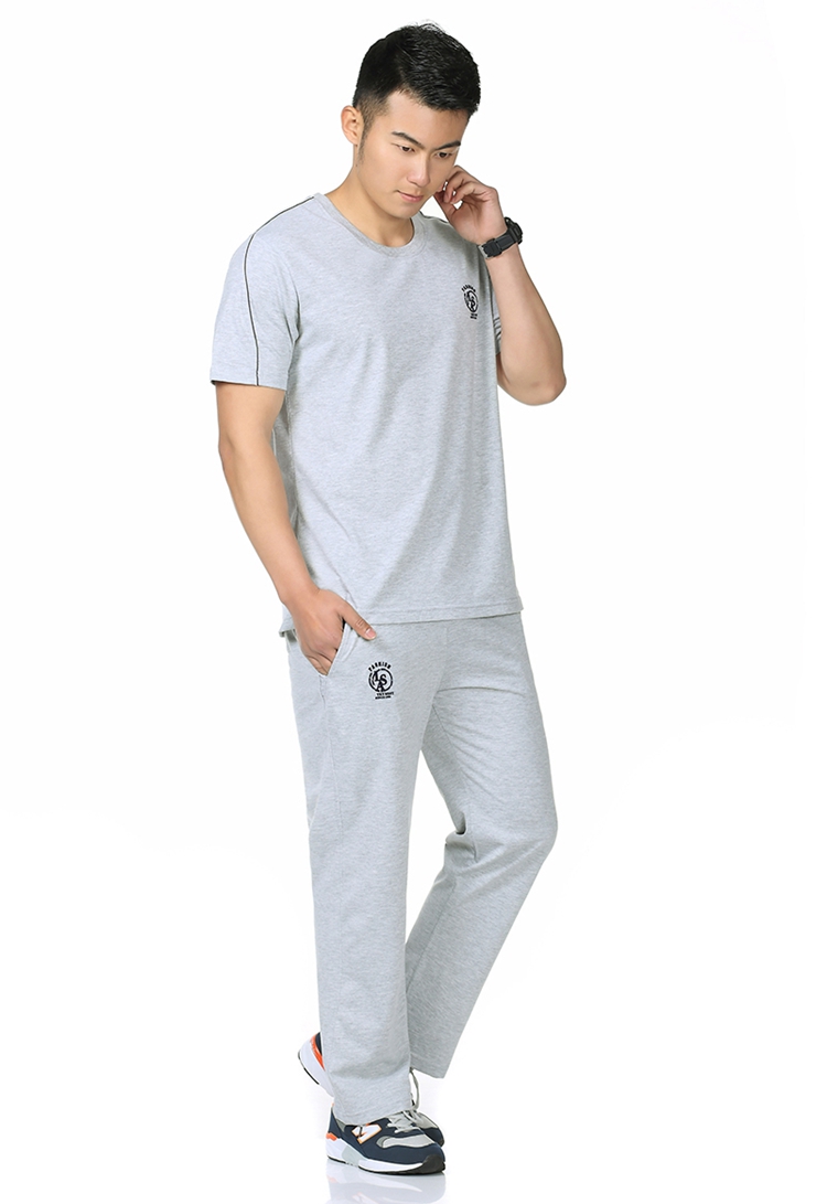 男装运动服中老年夏季棉质透气休闲短袖长裤套装爸爸装舒适户外跑步衫