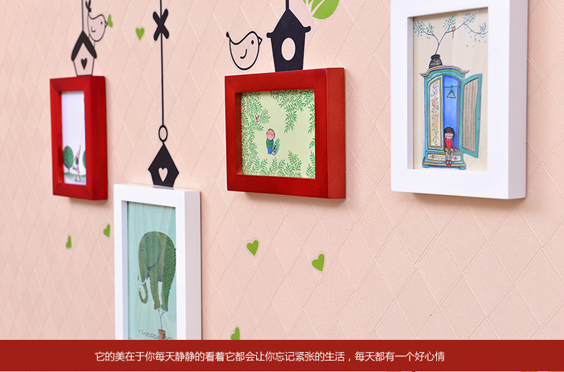 
                                                            全悦实木照片墙 创意绿色小鸟墙贴 相框组合 简约相片墙5QYQT-3 白樱+绿色小鸟墙贴                