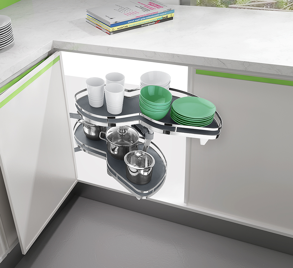 黑钻飞碟转角拉篮双层厨房橱柜调味拉篮静音缓冲阻尼右开系列