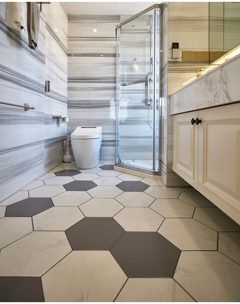 北欧卫生间阳台六角砖厨房防滑黑白花砖六边形墙砖瓷砖地砖23011