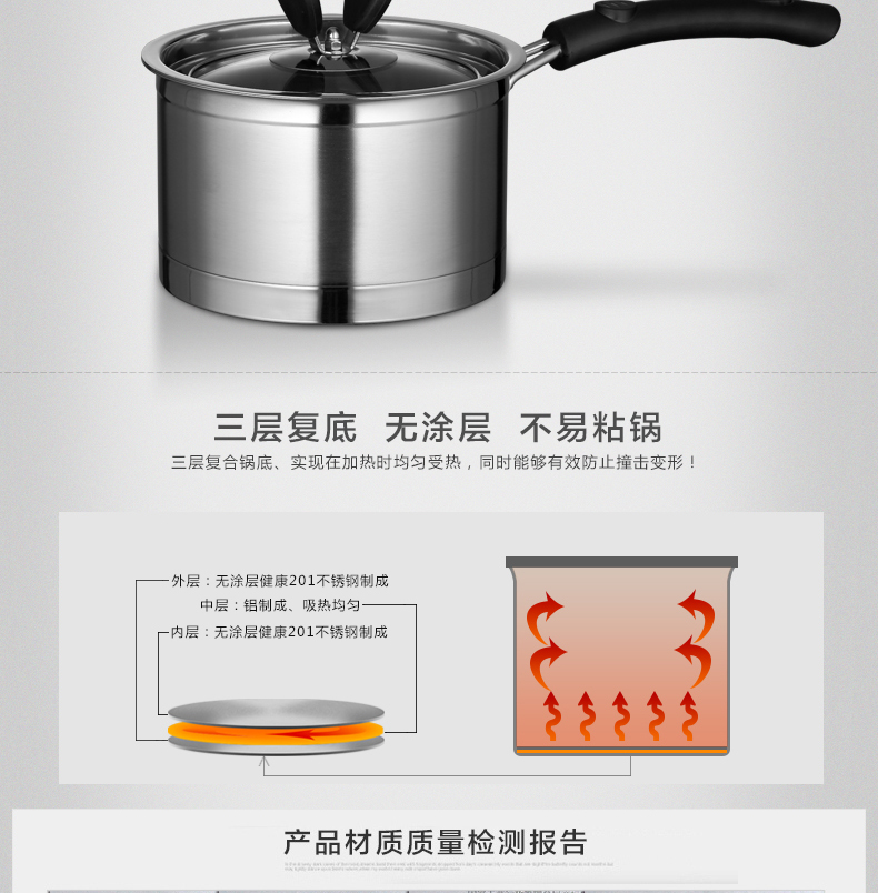 
                                        WOMI沃米 奶锅不锈钢 复底加厚汤锅16CM 宝宝热奶 煮泡面锅具 电磁炉通用 WM-K221-16cm                