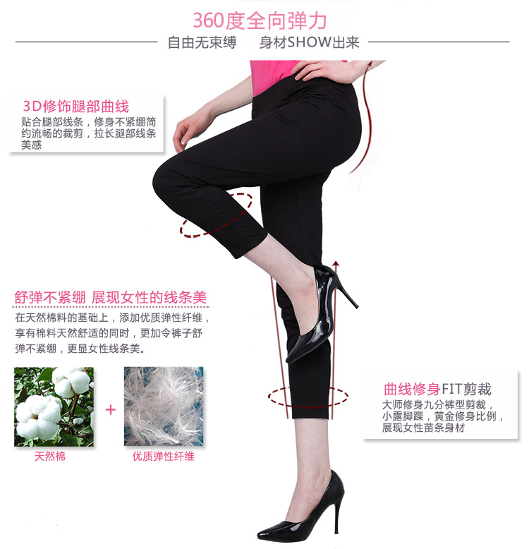 
                                        堡狮龙女装百搭多色修身弹力紧身九分裤623419090 49宝蓝色 L码 175/72Y                