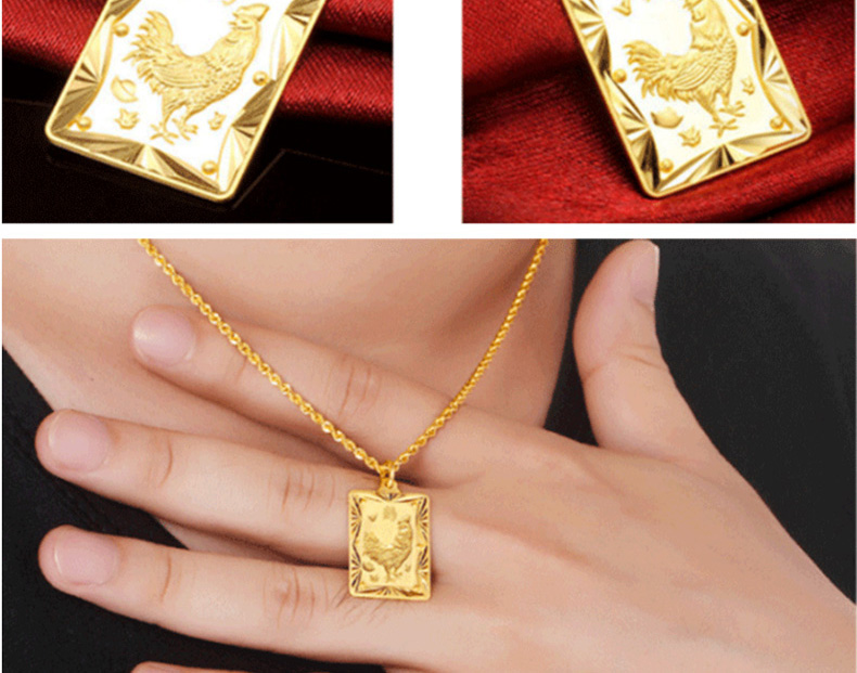 金世喜珠宝 999足金 十二生肖鸡黄金吊坠 金鸡足金吊牌 足金方形黄金