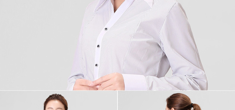 伯曼 2015新款春秋装女士白领长袖衬衫韩版职业工作服衬衣大码工装 蓝色斜纹V领 37