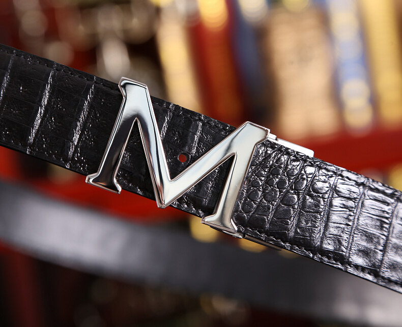 卡梵蒂gavadi 鳄鱼皮带男士真皮m字母平滑扣商务裤带时尚腰带休闲韩版