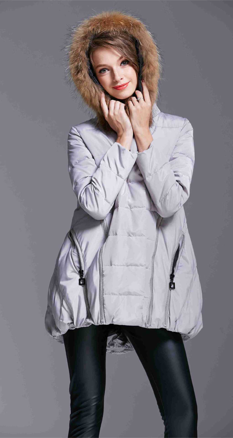 平湖白鸭绒加厚羽绒服女款多拉链韩版长袖羽绒服女中长款多拉链加厚