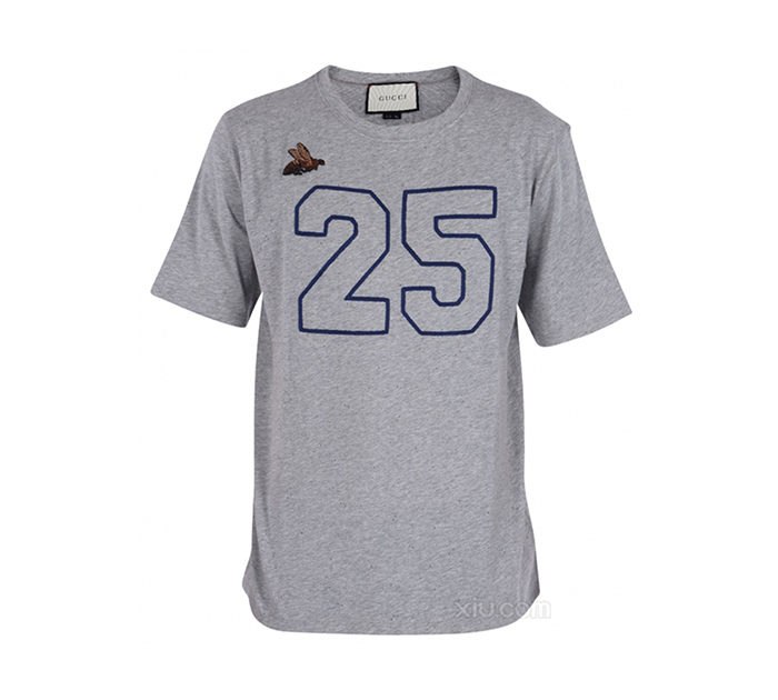 gucci 古驰 男士小蜜蜂字符贴布绣t恤 灰色 m