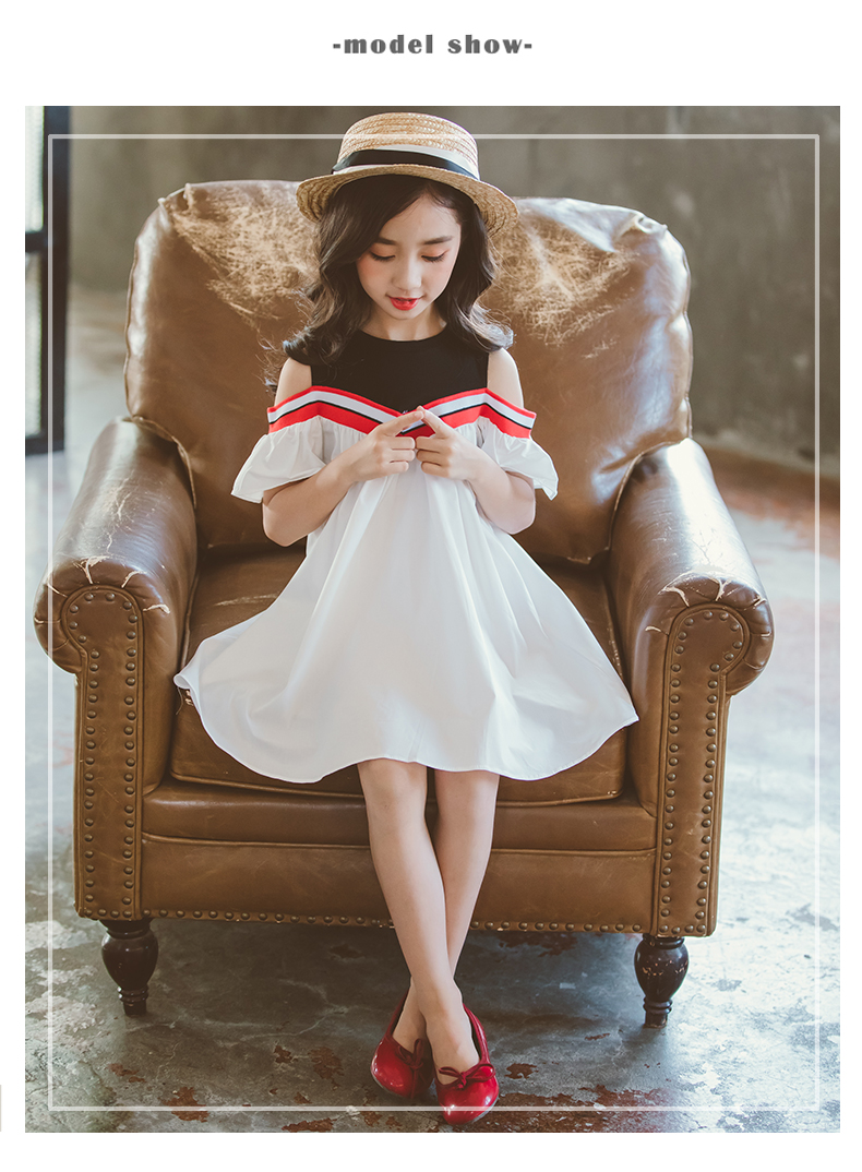 2018新品夏季女童时髦韩版宽松连衣裙中大童小女孩裙子 黑色ct8605