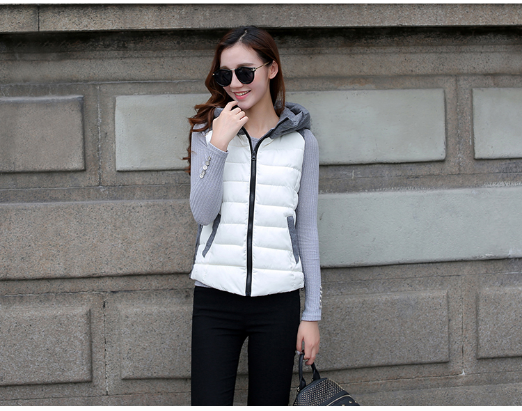 Muyxsnz 2015秋冬新款短款羽绒棉衣修身时尚连帽马甲棉服女装高领 My-8803 红色 XL
