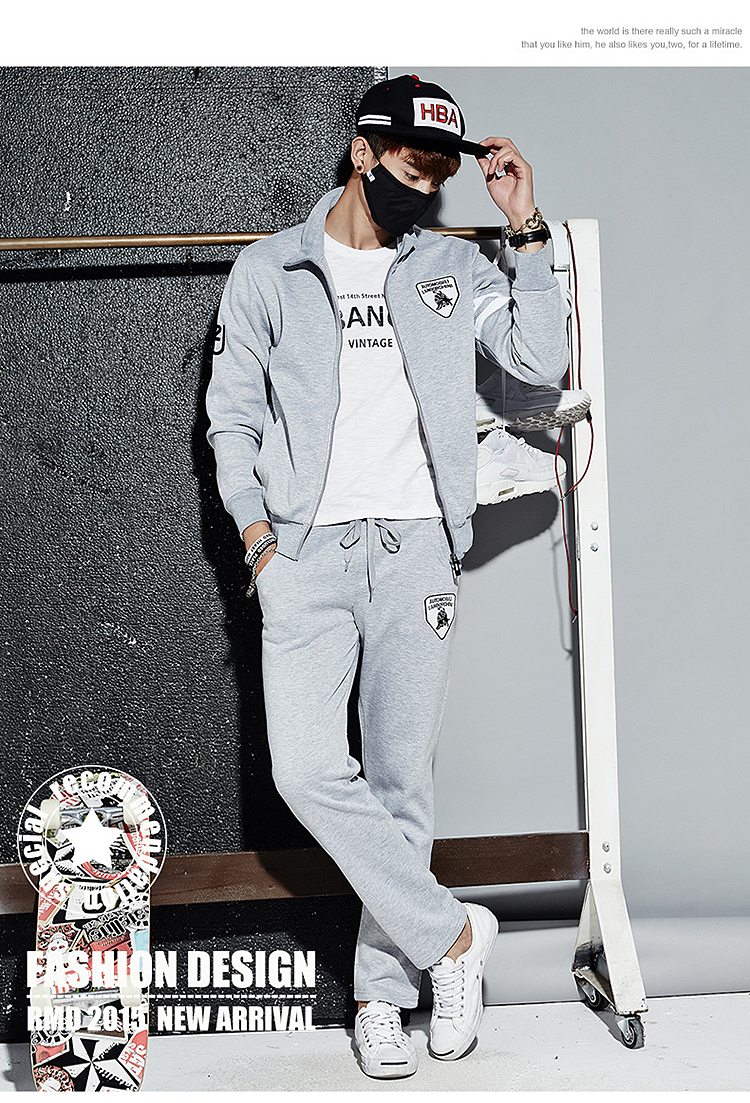 韩国zuz秋冬运动套装男 休闲立领运动服男 男士运动衣 开衫纯棉韩版