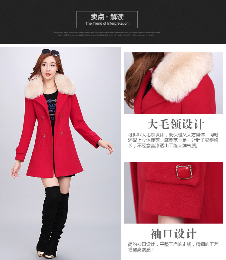 
                                        【年后发货】杫木 毛呢大衣女2017新款 秋冬毛呢外套女中长款款长袖呢子大衣女 豆绿色 L                