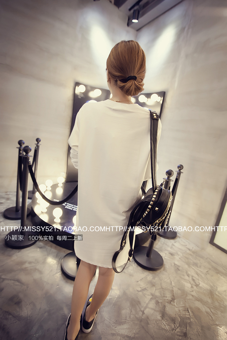 菲思蜜2015秋装大款简约中长款t恤衫秋季女式长袖t恤外穿t恤裙宽松