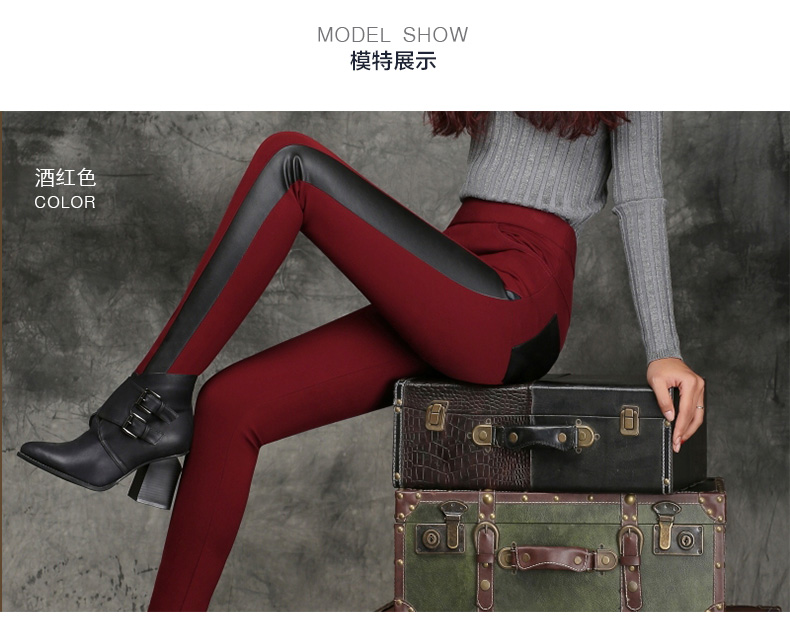 丽尚佰莲女士外穿打底裤女秋冬加绒加厚皮裤铅笔裤休闲裤子女 L988# 黑色不加绒 L