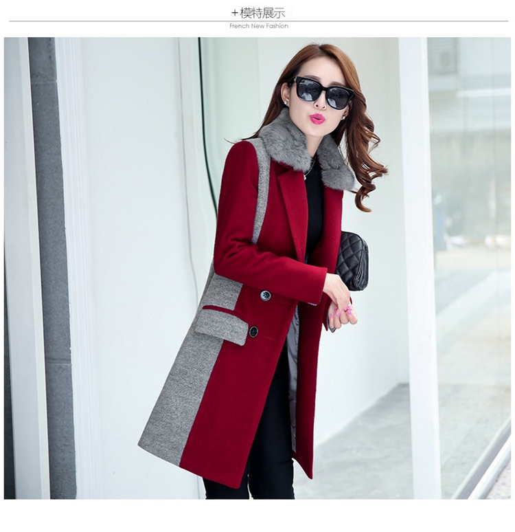衣带渐宽2015秋冬女装时尚呢子大衣中长款呢外套修身毛呢大衣DZL209 樱桃红 M