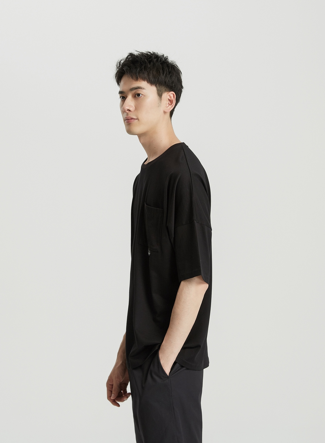 mecity男装夏季纯色运动白t恤纯棉潮流廓形落肩轻薄短袖男 漂白 175