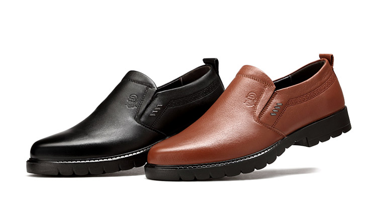 老人头秋季新款时尚商务休闲鞋套脚简约舒适男皮鞋 头层牛皮 320525