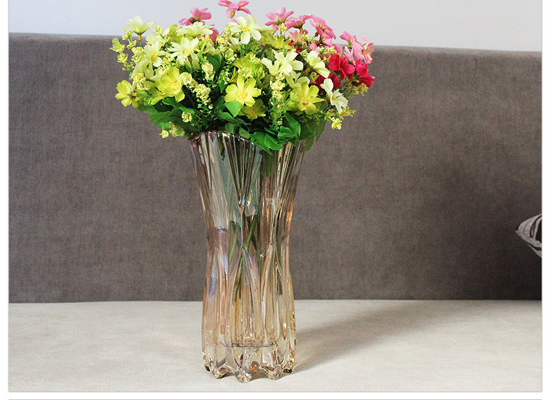 彩竹 玻璃花瓶花器 富贵竹水培花瓶插花摆件 彩色凤尾款