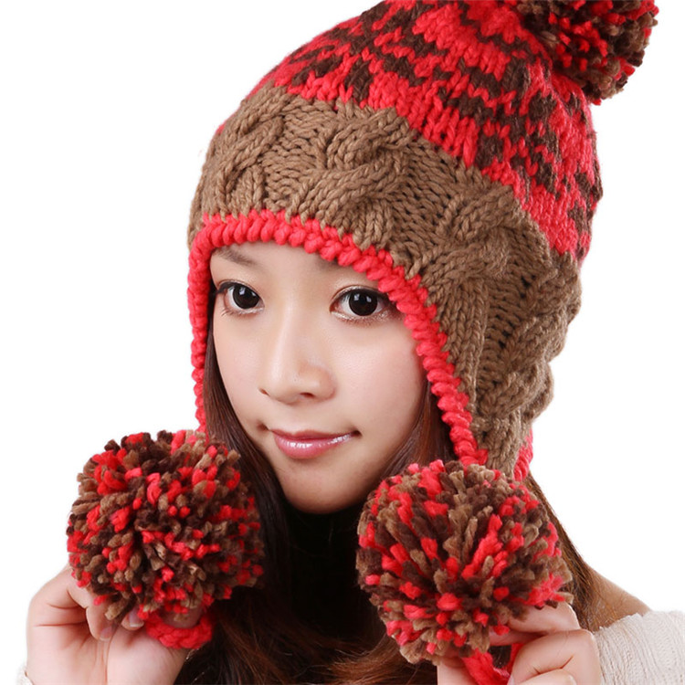 vanmbo梵慕帛 冬季滑雪帽时尚毛线帽子女2015韩版户外新款冬天护耳帽