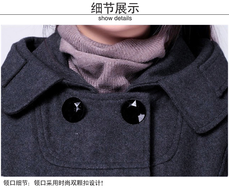 
                                        安依莲毛呢大衣女 韩版女装冬季新款双排口大码中长款加厚连帽外套 灰色普通款 L                