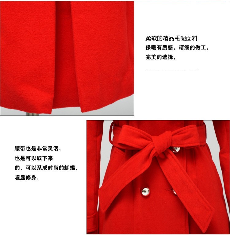 恋在七夕冬装冬季韩版 大码女装 时尚显瘦 斗篷外套 中长款 毛呢披肩双排扣大衣女 红色夹棉加厚款 S适合90-98斤左右人