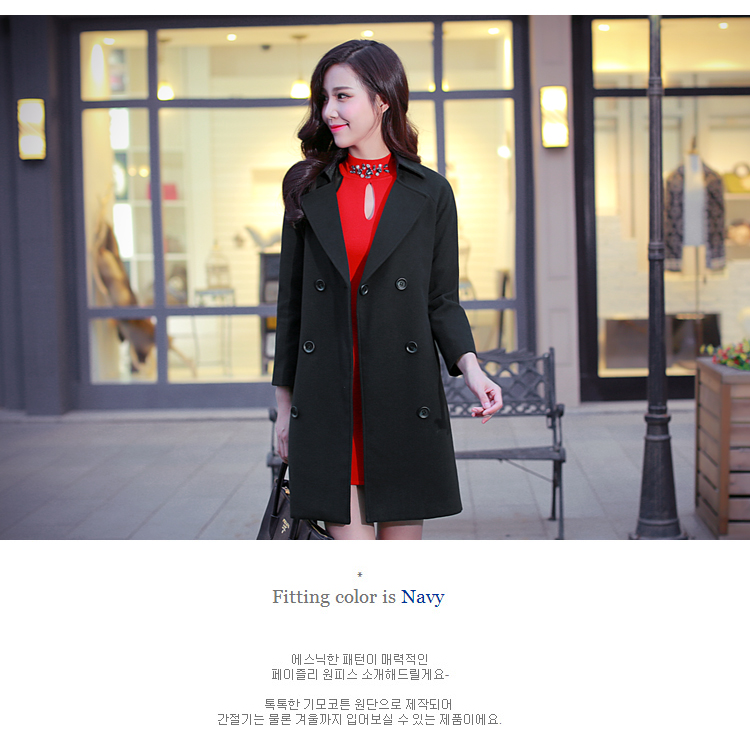 欧洲站韩潮2015蜜秋冬新款欧美毛呢外套女中长款呢子大衣修身风衣 黑色 M