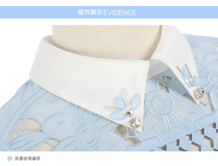 香影2015新款秋装女上衣长袖时尚修身翻领镂空绣花潮 长袖雪纺衫 浅紫 S