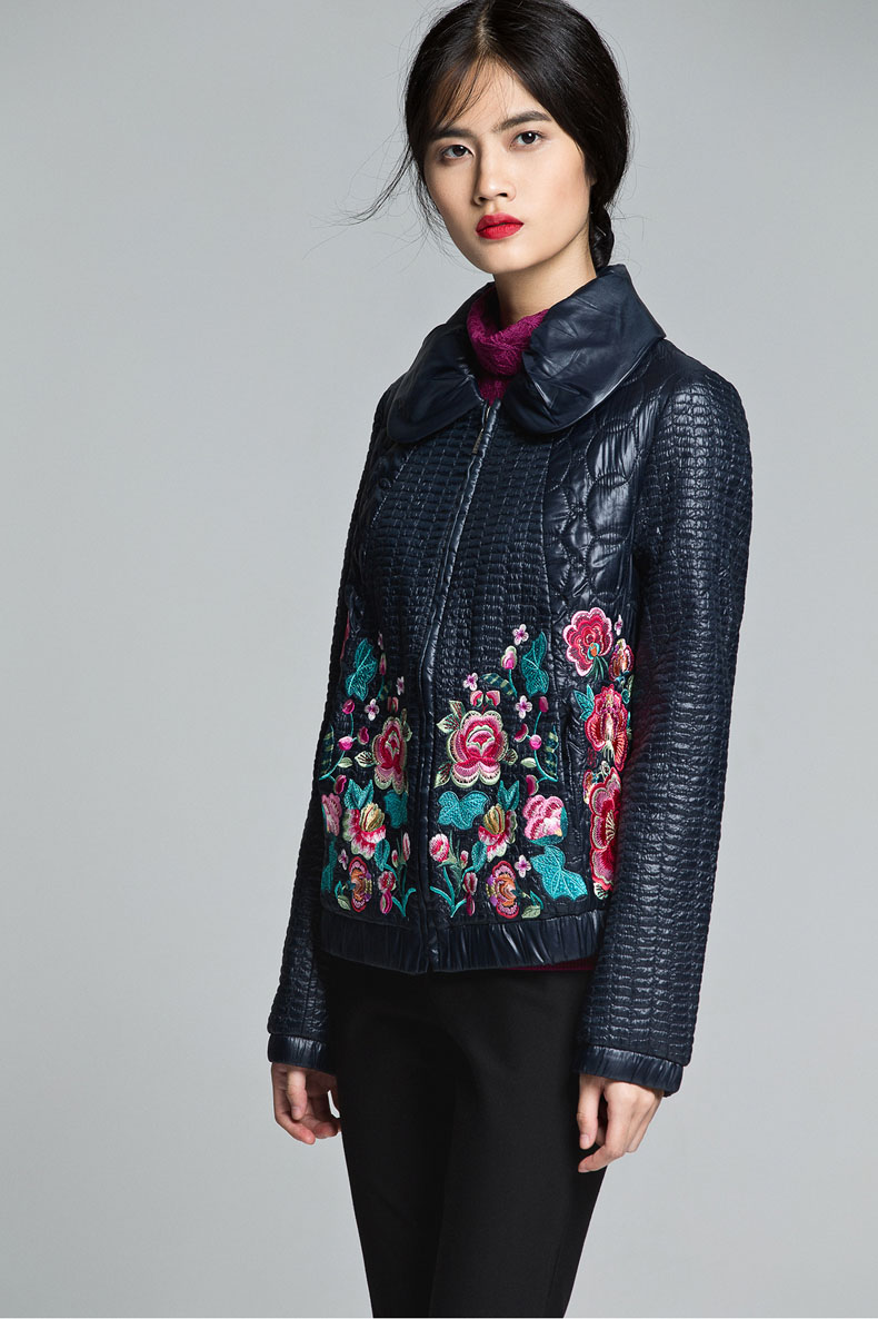 渔牌女装正版棉衣女短款修身显瘦轻薄秋冬装外套长袖民族风棉服栗黄xl