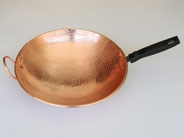 手工加厚紫铜炒锅铜炒锅铜炒锅紫铜平底炒菜锅红铜锅铜餐具 双耳平底