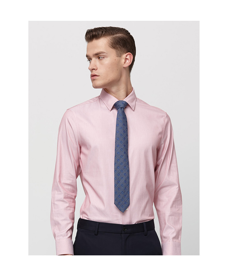 vasto华斯度2018秋冬翻领衬衫男士纯棉商务衬衫粉红色165