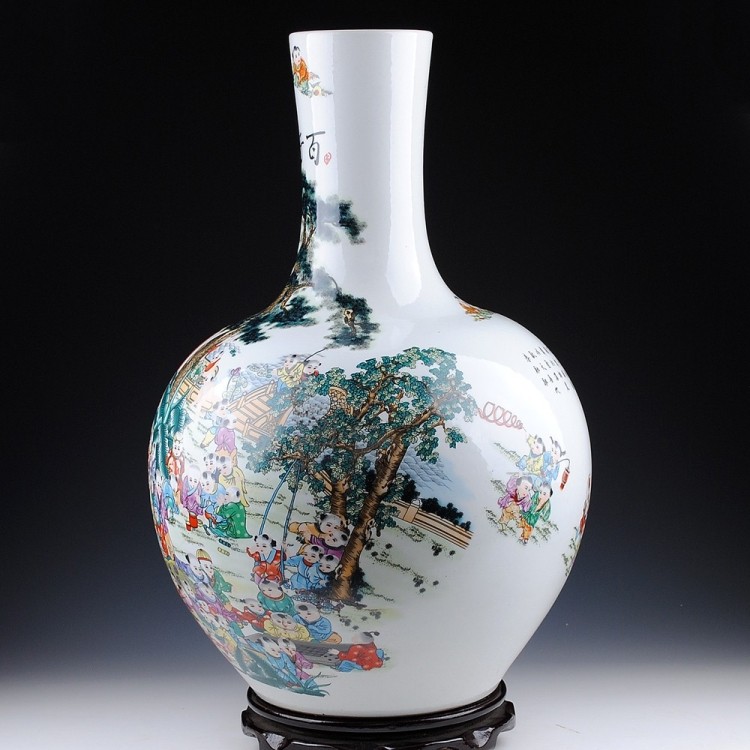 景德镇陶瓷器 粉彩百子图落地大花瓶 现代家居客厅装饰品新房摆设 天