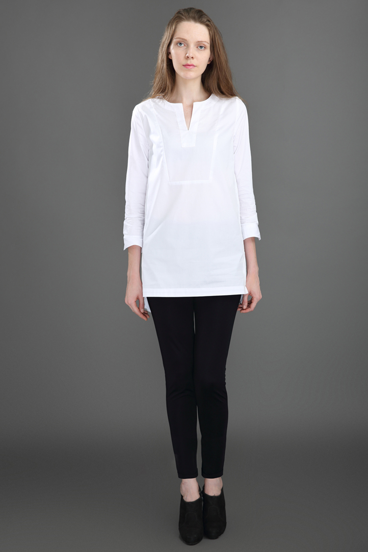 新款前短后长工字褶前门襟开v口衬衫 白色 m