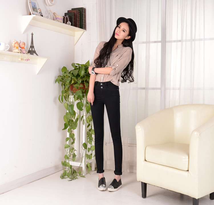 忆冰 2015冬季新款女装牛仔裤韩版高腰弹力加绒牛仔裤小脚铅笔裤女 蓝色支持货到付款 蓝色常规 27码