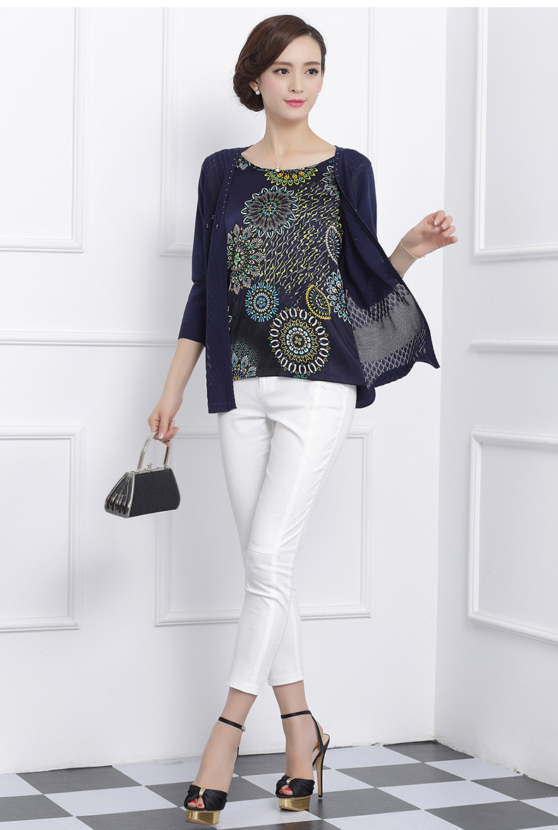 海尔曼斯2016春夏女装上衣印花长袖开衫针织衫轻薄开衫圆领针织衫