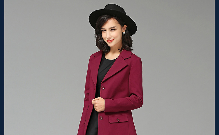 ROWILUX罗威2015秋装新品气质淑女风衣外套韩版中长款西装女 红色 M