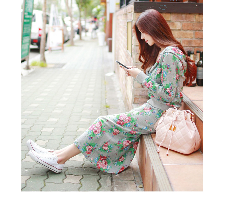 沃茜 秋装新款女装韩版碎花长裙运动休闲清新套装卫衣058# 图片色 L