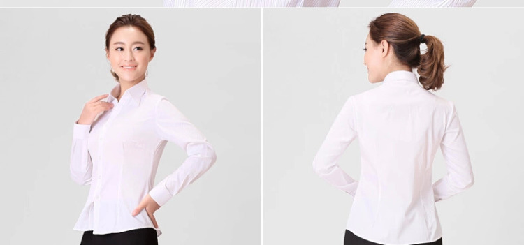 伯曼 2015新款春秋装女士白领长袖衬衫韩版职业工作服衬衣大码工装 蓝色斜纹V领 37